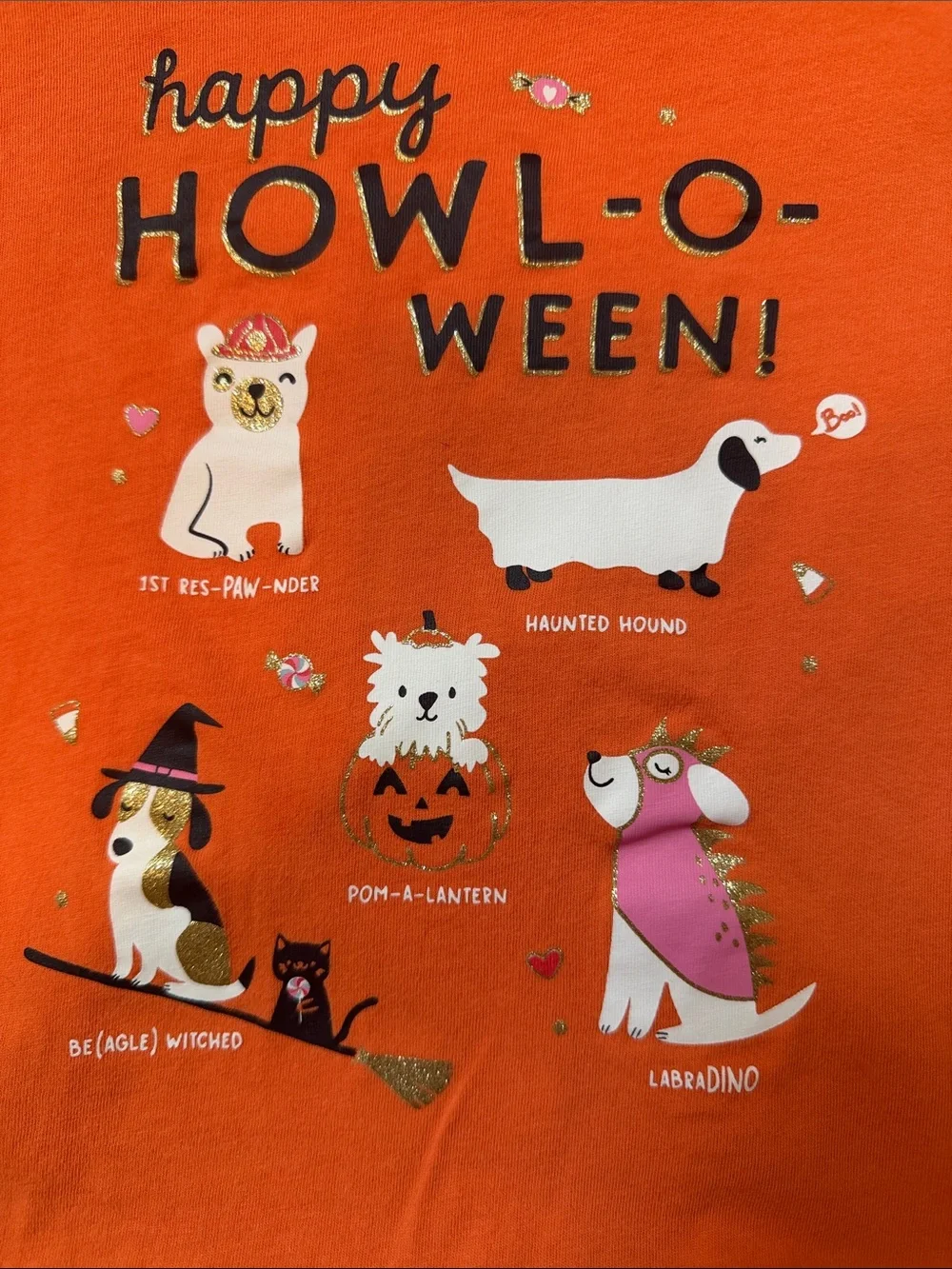 👻🎃 🐶Happy Howl-o-ween Orange Kids Long-Sleeve Tee